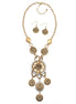 TWO-TONE FLOWER CHANDELIER NECKLACE AND EARRINGS SET#HNN+E86986TWO