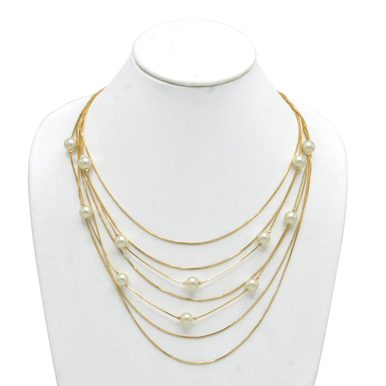 GOLD AND PEARL MULTI LAYER NECKLACE AND EARRINGS SET #SQ4118(RG19-20)
