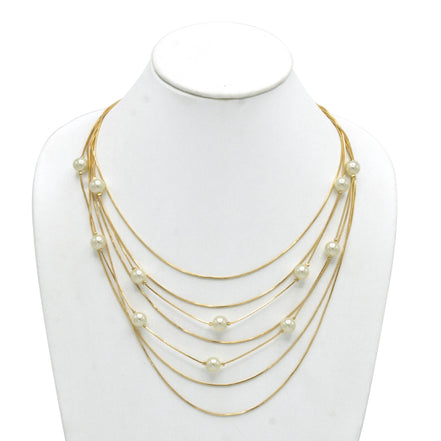 GOLD AND PEARL MULTI LAYER NECKLACE AND EARRINGS SET #SQ4118(RG19-20)