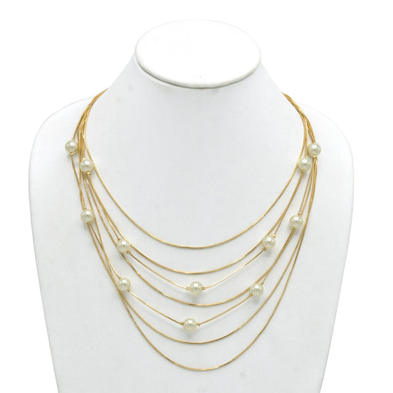 GOLD AND PEARL MULTI LAYER NECKLACE AND EARRINGS SET #SQ4118(RG19-20)