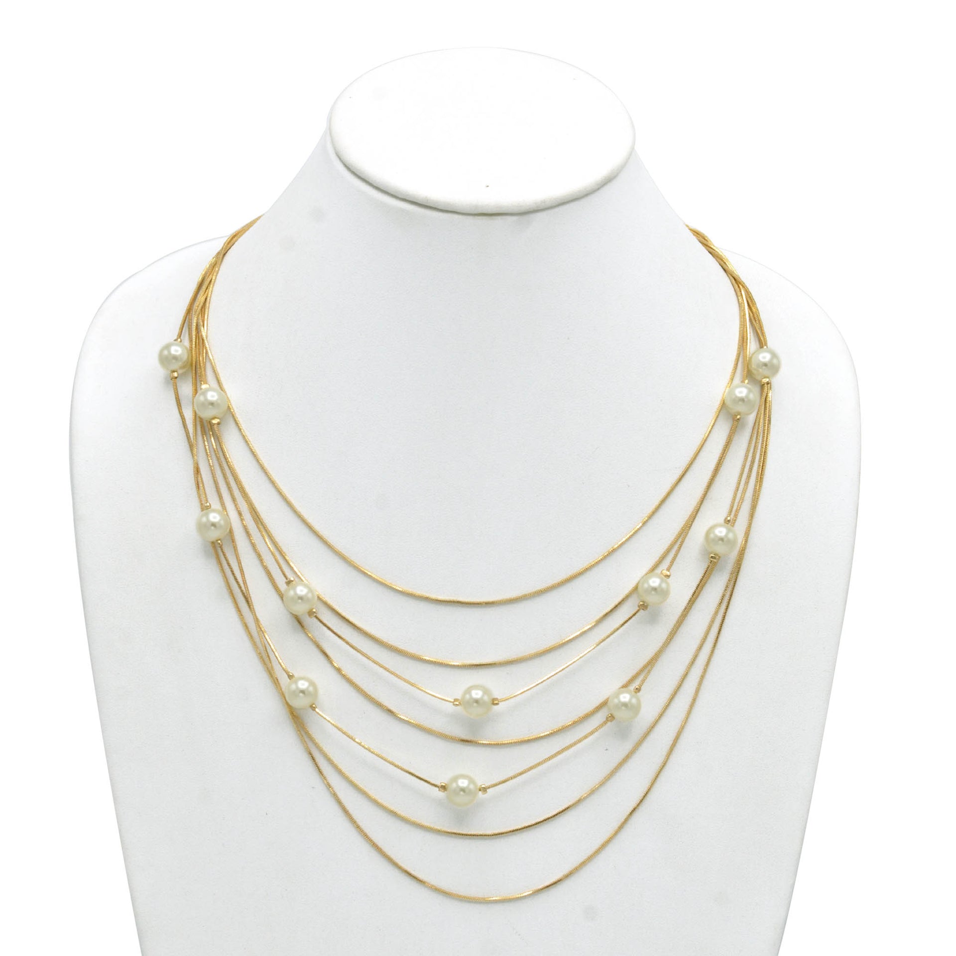 GOLD AND PEARL MULTI LAYER NECKLACE AND EARRINGS SET #SQ4118(RG19-20)
