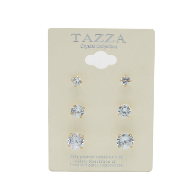 GOLD CRYSATAL GRADUATED SET OF 3 STUD EARRINGS# SQ249-JFE7425 (DC9)