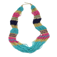 Gold Multicolor Seed Bead Statement Layer Necklace#N2216-MLT