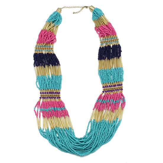 Gold Multicolor Seed Bead Statement Layer Necklace#N2216-MLT