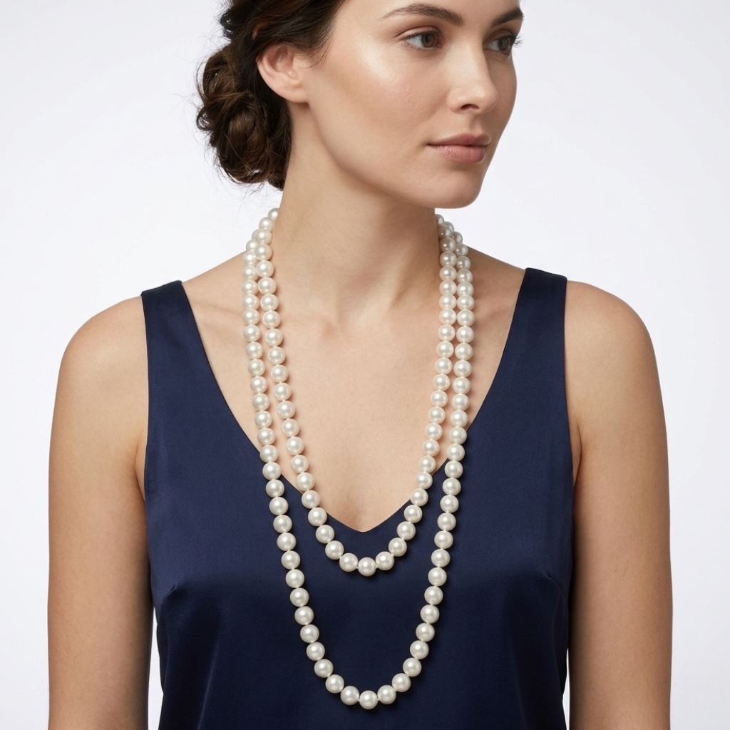 10MM White Pearl Long Necklace – 72 Inch Endless Pearl Strand, Elegant Classic Statement Jewelry for Women#N114110674 (SHCD9)