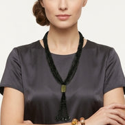 Black Multi Layered Seed Beads Tassel Long Necklace #N3101_BLACK (PF9)
