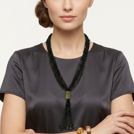 Black Multi Layered Seed Beads Tassel Long Necklace #N3101_BLACK (PF9)