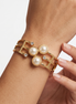 Gold Pearl Crystal Open Cuff Bracelet – Elegant Statement Costume Jewelry 2.5" # YS-7744 (DA3)