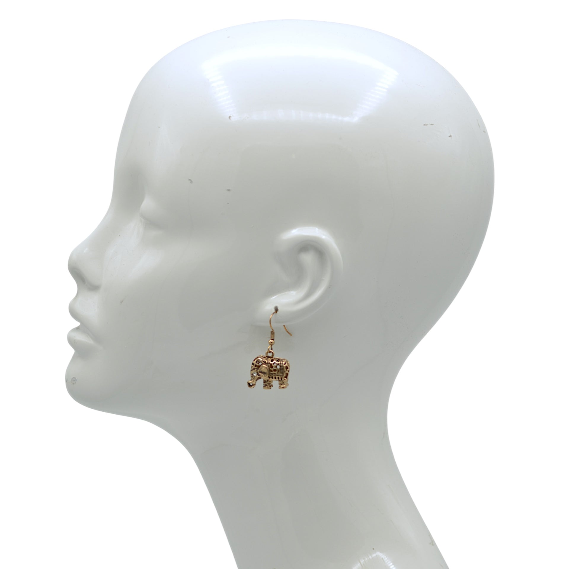 Women's Antique Gold-Tone Filigree Elephant Dangle Earrings | Vintage Boho Lucky Elephant Drop Earrings | Fashion Costume Jewelry (1.5