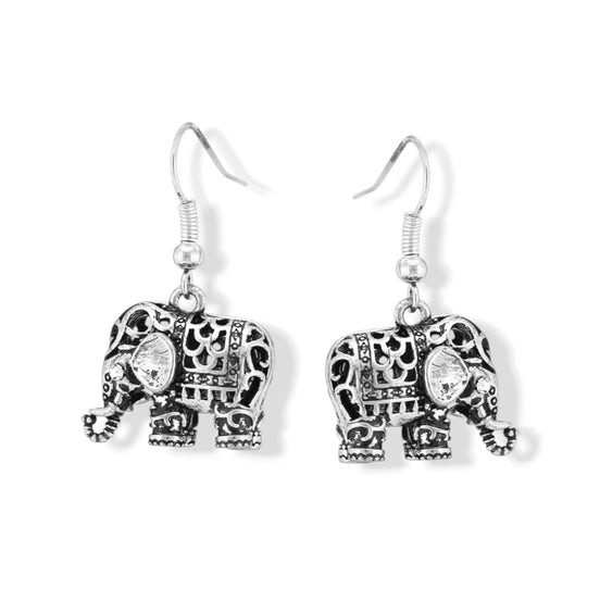 🐘 Dainty Silver Elephant Dangle Earrings (1.5")#SWR-CP5544A.SIL (SF11)