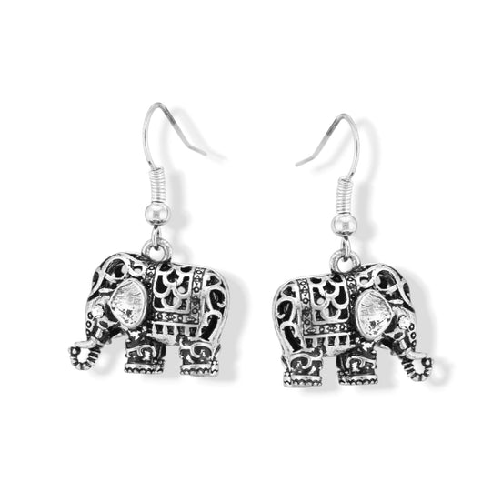 🐘 Dainty Silver Elephant Dangle Earrings (1.5")#SWR-CP5544A.SIL (SF11)