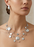 Silver 3 row Rhodium wire with hammered round disc necklace and earrings set #HNN+E87862RD (JC7/TD11)
