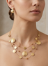 Gold 3 row Gold wire with round disc necklace and earring set #HNN+E87862GD (TE7)