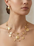 Gold 3 row Gold wire with round disc necklace and earring set #HNN+E87862GD (TE7)