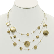 Gold 3 row Gold wire with round disc necklace and earring set #HNN+E87862GD (TE7)