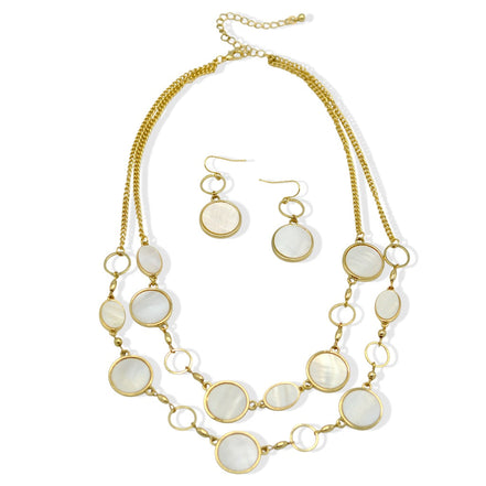 Elegant Mother-of-Pearl Style Gold-Tone Statement Necklace and Earrings Set #SQ4575(OE-OD27/RF13-RD14/Q7)