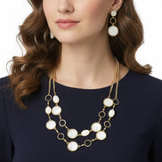 Elegant Mother-of-Pearl Style Gold-Tone Statement Necklace and Earrings Set #SQ4575(OE-OD27/RF13-RD14/Q7)