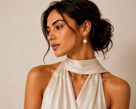 PEARL GOLD DROP EARRINGS 1"#SWR-CP4703GD(GE7)