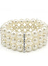 SILVER CREAM  PEARL 3 ROW MEMORY WIRE STRETCH BRACELET #Q4588S()