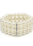 SILVER CREAM  PEARL 3 ROW MEMORY WIRE STRETCH BRACELET #Q4588S()