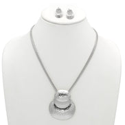 Rhodium Hammered Pendant Snake Chain Necklace And Earrings Set #SQ2223RH2(NB11-NC11)