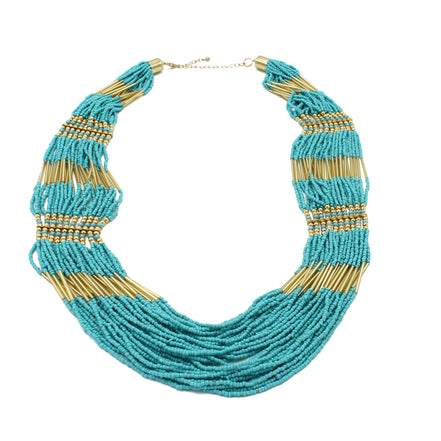 GOLD TURQUOISE SEED BEAD STATEMENT NECKLACE#N2216TRQ (DF7)