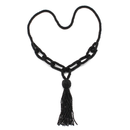 Black seed bead tassel long necklace #N2271BK(Boom Line)