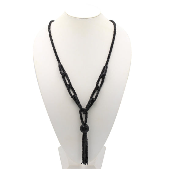 Black seed bead tassel long necklace #N2271BK(Boom Line)