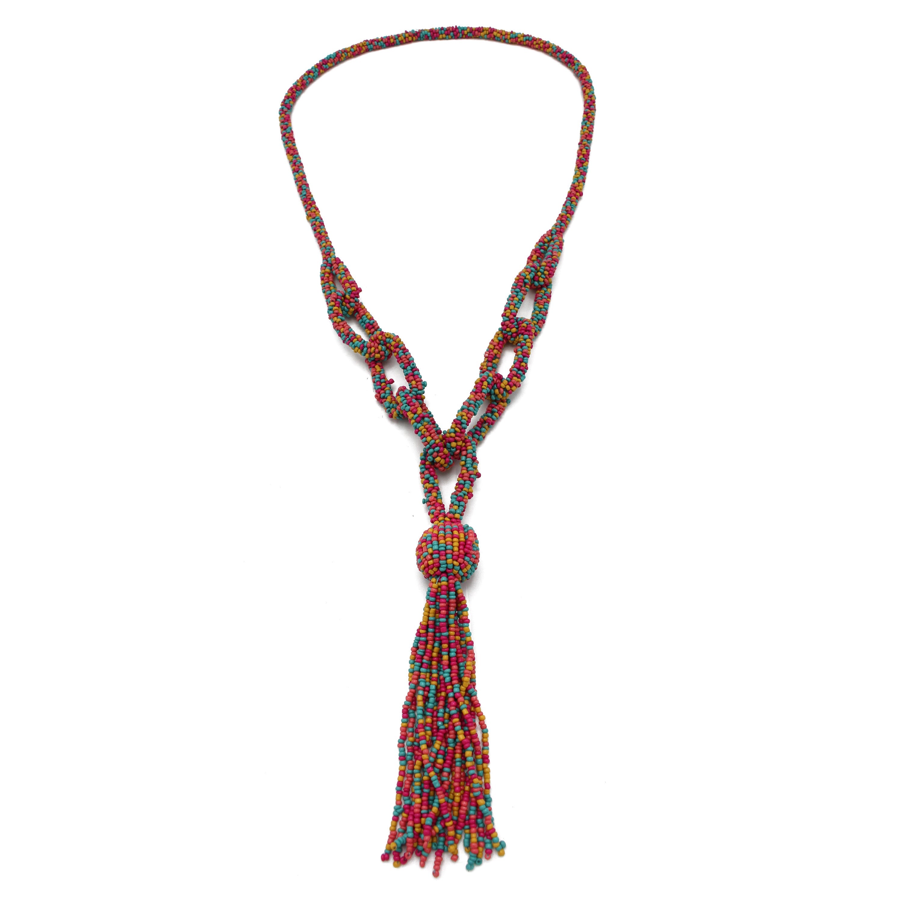 Multicolor seed bead tassel long necklace #N2271MLT(Boom side)