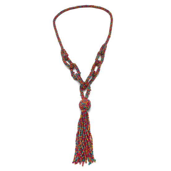 Multicolor seed bead tassel long necklace #N2271MLT(Boom side)