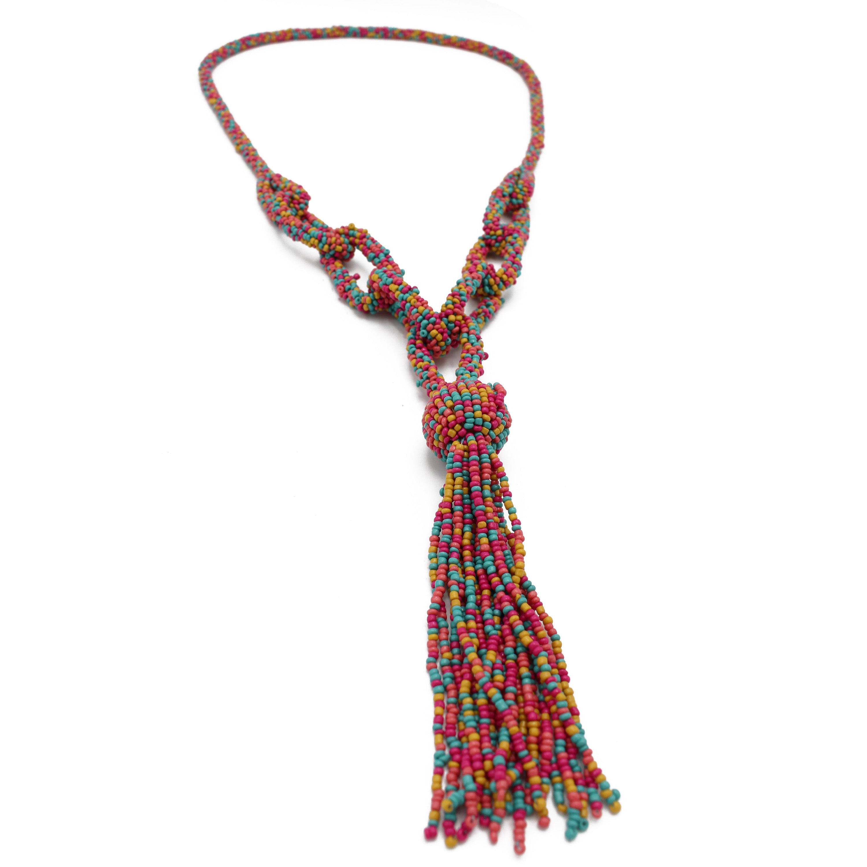 Multicolor seed bead tassel long necklace #N2271MLT(Boom side)