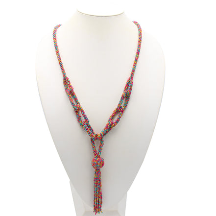 Multicolor seed bead tassel long necklace #N2271MLT(Boom side)