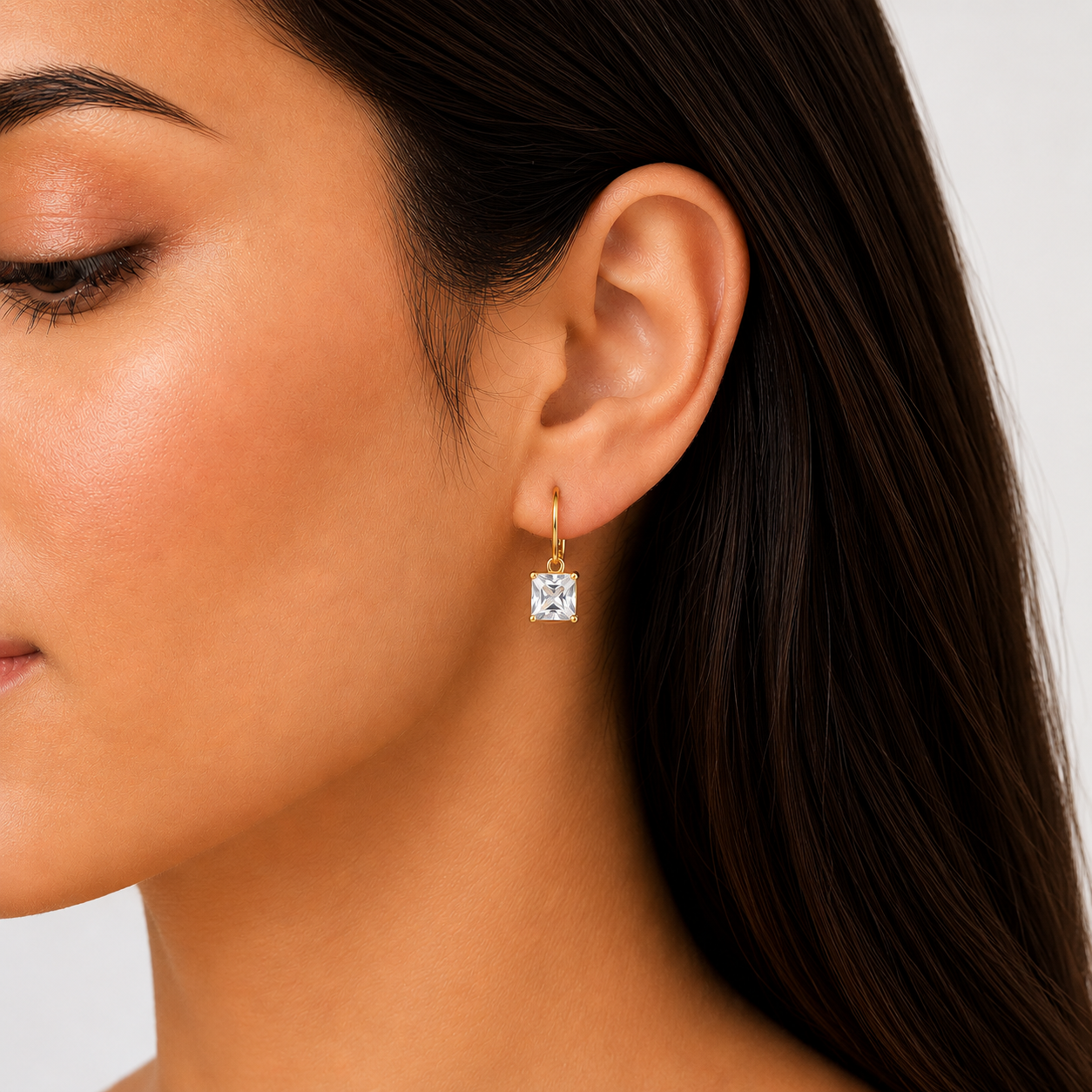 Gold Tone Clear Square  Leverback Earrings for Women – 0.8