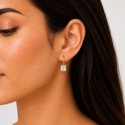 Gold Tone Clear Square  Leverback Earrings for Women – 0.8" Dangle Earrings | Elegant Fashion Jewelry #SQ787-E7715-1SCR(AD12)