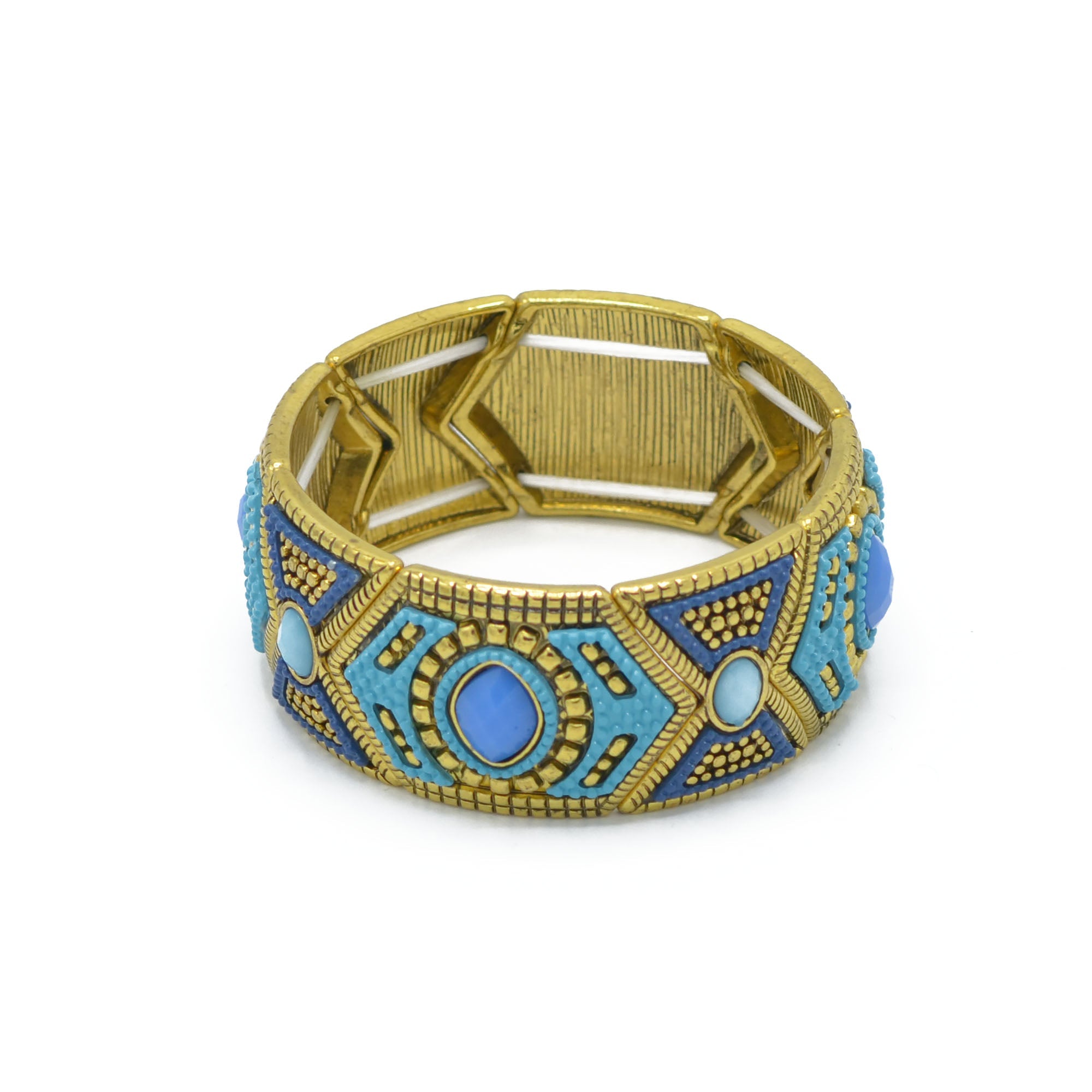 GOLD BLUE AND TURQUOISE STRETCH  BRACELET #SWR-CP6400 (SA17)