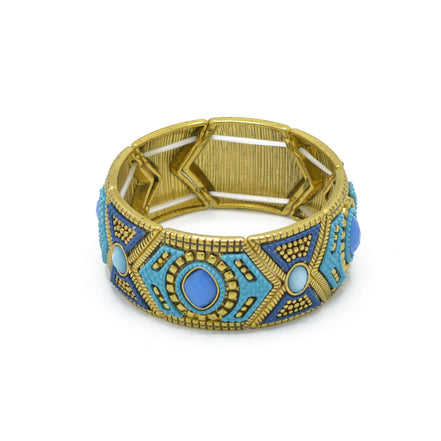 GOLD BLUE AND TURQUOISE STRETCH  BRACELET #SWR-CP6400 (SA17)