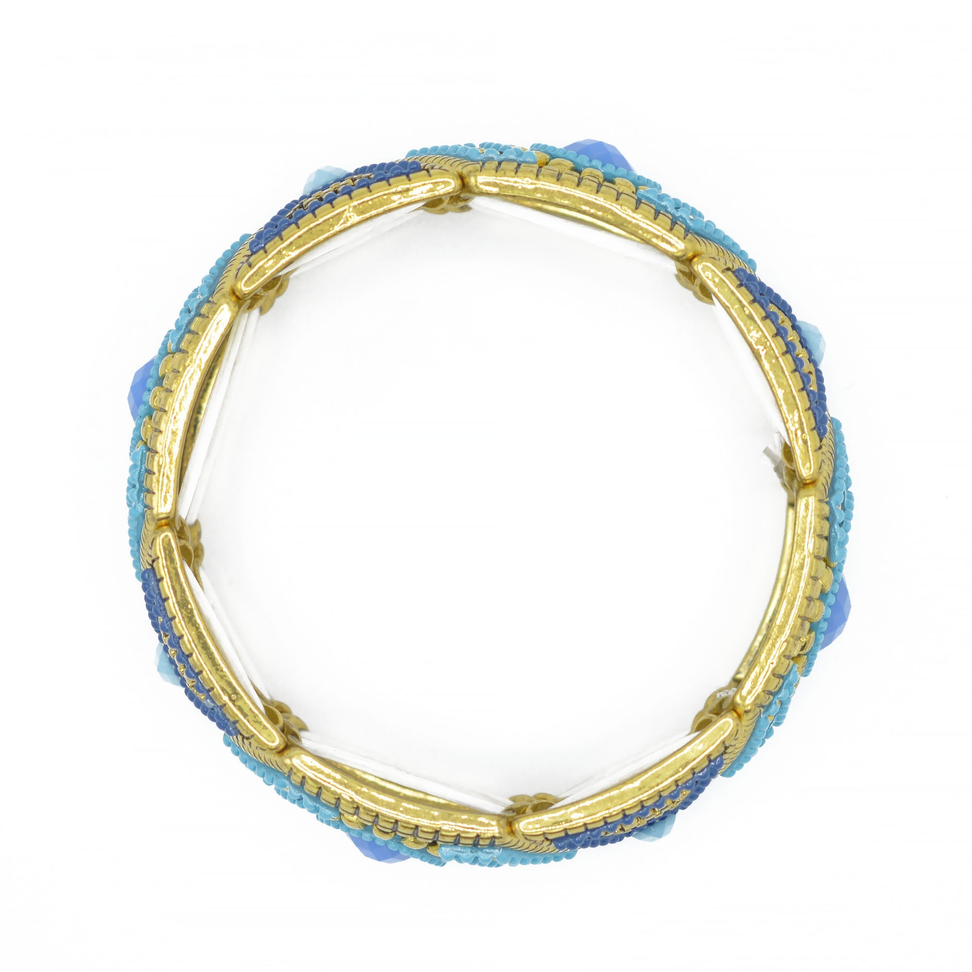 GOLD BLUE AND TURQUOISE STRETCH  BRACELET #SWR-CP6400 (SA17)