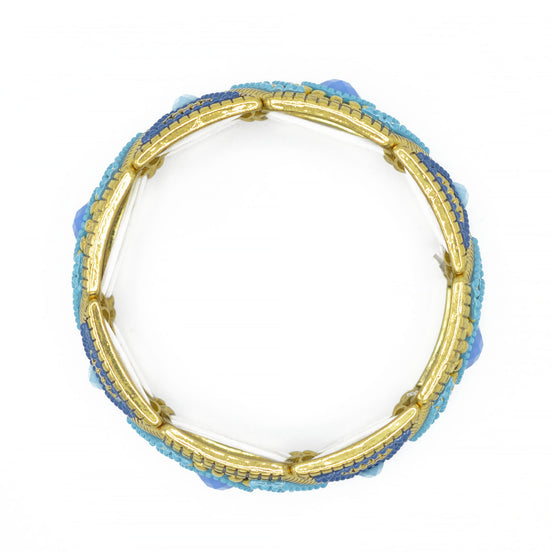 GOLD BLUE AND TURQUOISE STRETCH  BRACELET #SWR-CP6400 (SA17)