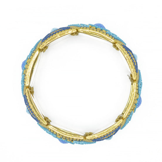 GOLD BLUE AND TURQUOISE STRETCH  BRACELET #SWR-CP6400 (SA17)