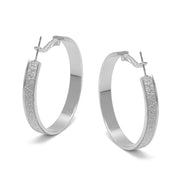 RHODIUM AND SILVER GLITTERING HOOP EARRINGS# HNE88311RD