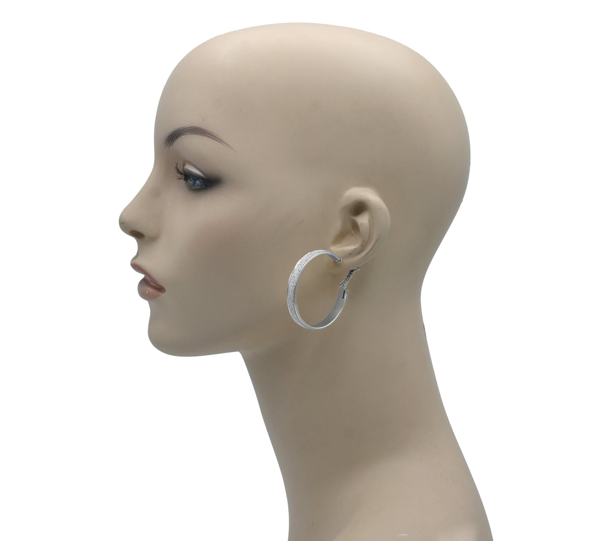 RHODIUM AND SILVER GLITTERING HOOP EARRINGS# HNE88311RD