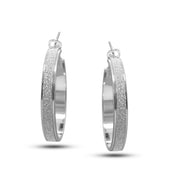 RHODIUM AND SILVER GLITTERING HOOP EARRINGS# HNE88311RD