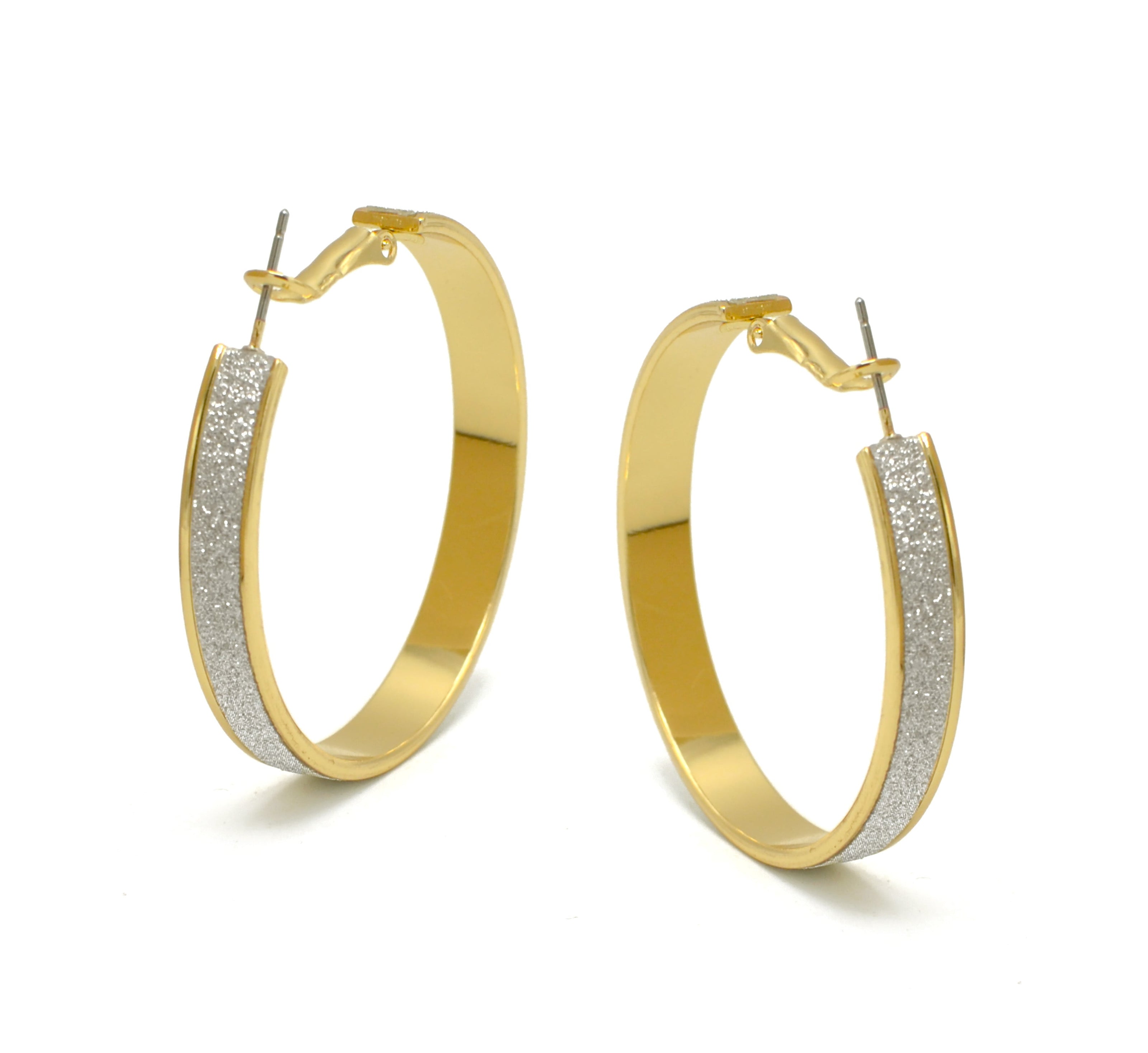 GOLD AND SILVER GLITTERING HOOP EARRINGS #HNE88311GD