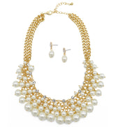 GOLD CREAM PEARL AND CRYSTAL NECKLACE AND EARRINGS SET #HNN+E88459GDCM