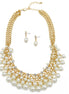 GOLD CREAM PEARL AND CRYSTAL NECKLACE AND EARRINGS SET #HNN+E88459GDCM