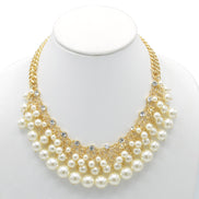 GOLD CREAM PEARL AND CRYSTAL NECKLACE AND EARRINGS SET #HNN+E88459GDCM