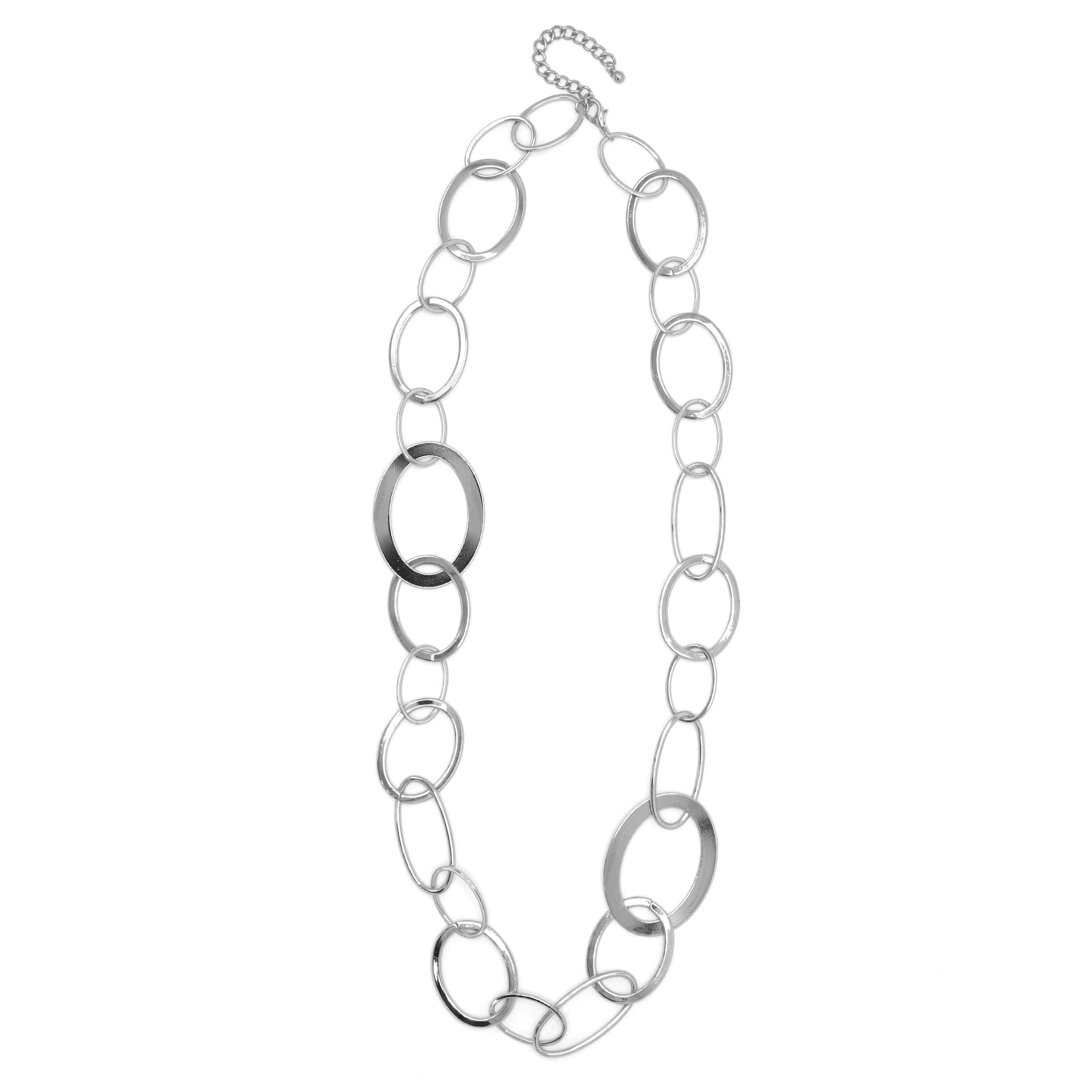 Rhodium Large Link Long Chain Necklace #NR5304(MC4)