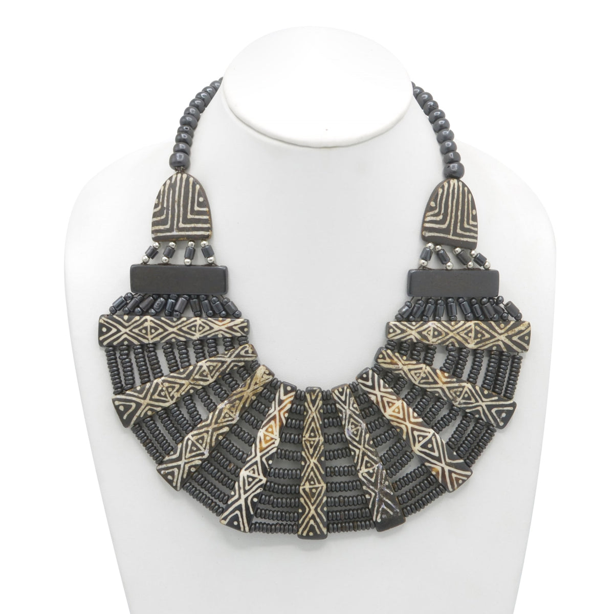 DARK BROWN RESIN AND BONE STATEMENT NECKLACE #FWNK-1905-04