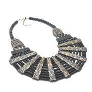 DARK BROWN RESIN AND BONE STATEMENT NECKLACE #FWNK-1905-04