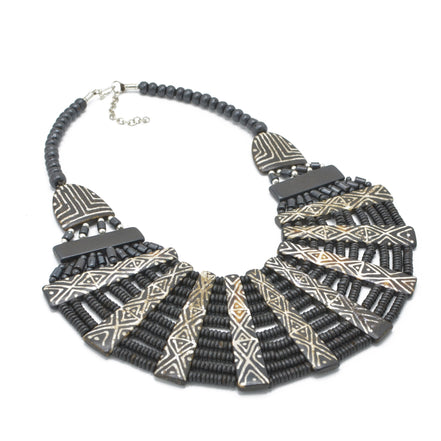 DARK BROWN RESIN AND BONE STATEMENT NECKLACE #FWNK-1905-04